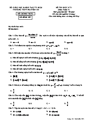 Đề thi học kỳ I môn Toán 12 - Mã đề thi 485